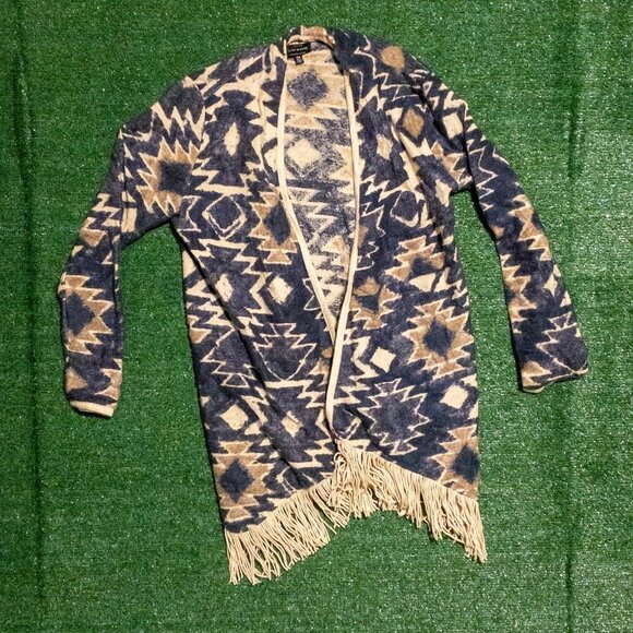 LUCKY BRAND WOMENS CADRIGAN SWEATER SOUTHWESTERN PRINT BLUE CREAM SIZE MEDIUM - Picture 4 of 4
